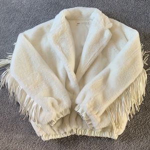 12th Tribe x The Salty Blonde White Faux Fur & Fringe Coat